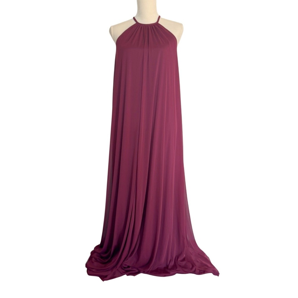NWT David's Bridal Womens 0 Wine Burgundy Halter Maxi Dress Bridesmaid Formal